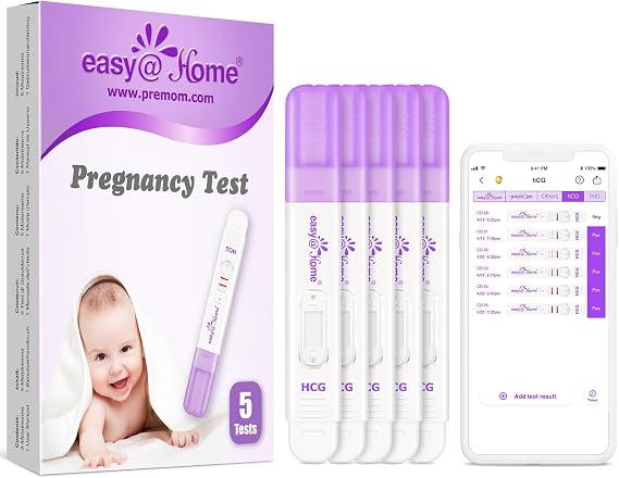 Pregnancy Test Kit for Early Detection—5 x Easy@Home 10 MIU/mL hCG Pregnancy Tests, Midstream Home Fertility Test Kit