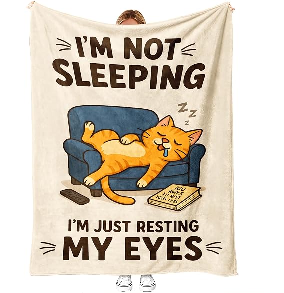 Funny Dad Gift Cat Lover Throw Blanket for Couch TV Naps, Birthday Christmas for Dad Grandpa Husband Men, Cozy Nap Blanket, Living Room Man Cave, 50'' x 60''