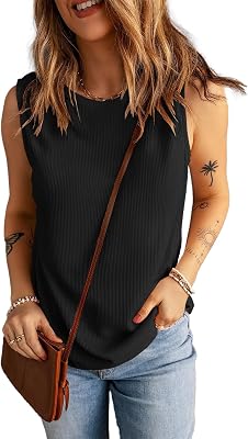 KINLONSAIR Womens Loose Fit Sleeveless Waffle Tank Tops Casual Crew Neck Knitted Tees