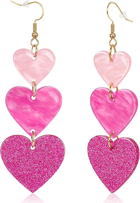 Valentines Earrings, Acrylic Heart Earrings, Pink Red Valentines Gifts for Her, Galentines Day Jewelry Accessories for Women