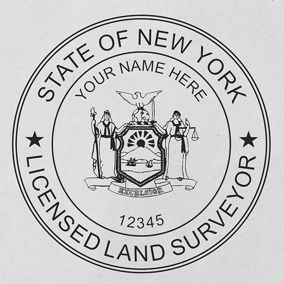 New York Land Surveyor Stamp, Personalized 1-3/4 in Wood Handle Rubber