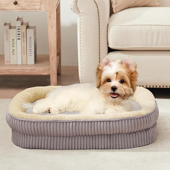 Küçük Köpek Irkları için Ortopedik Köpek Yatağı, Destekleyici Yumurta Sandığı Köpüğü Köpek Kanepeleri, Oval köpek kulübesi yatağı, Çıkarılabilir Yıkanabilir Kapaklı ve Kaymaz Tabanlı Evcil Hayvan