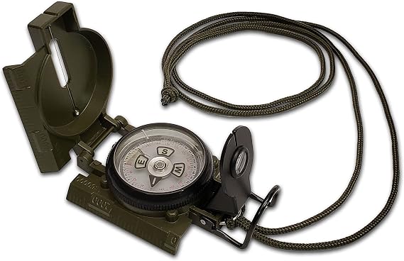 Scout Lensatic Military Style Sighting Compass - Phosphorescent Glow in The Dark - Case and Neck Lanyard