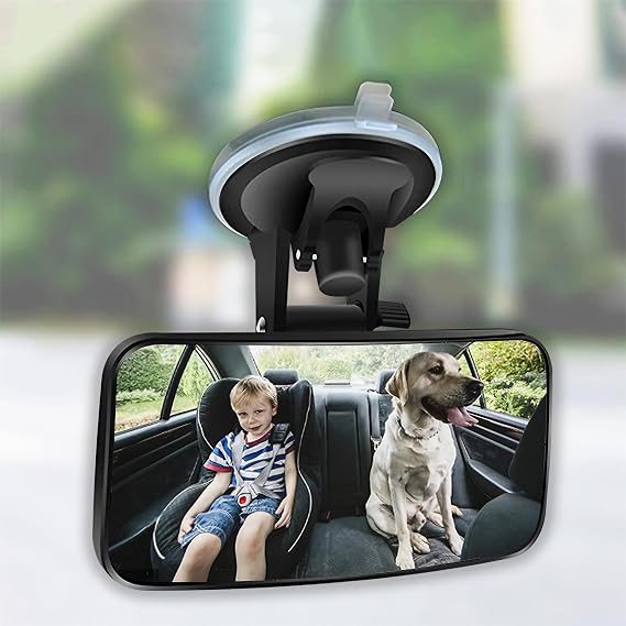 Universal Car Interior Rearview Baby Mirror Wide Angle Convex Mirror Clip-on & Suction Cup mirrors for Viewing Rear Passengers(5.11' X 2.56')