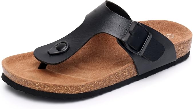 WTW Mens Sandals Comfort Suede Cork Footbed Slides Sandals | Genuine Suede Memory Foam Insole Summer Sandals Adjustable Buckle Non Slip Lightweight Sandals Men