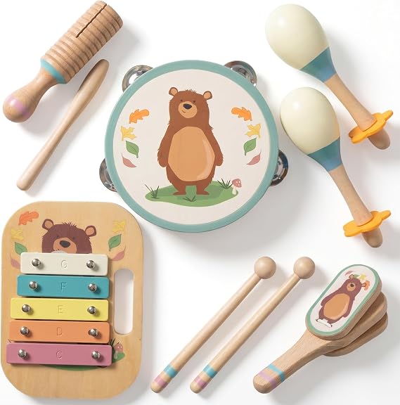 Wooden Musical Instruments Set for Toddlers 1-3, Montessori Toys