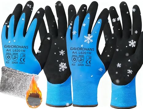 2 Pairs Waterproof Thermal Winter Work Gloves Polar Fleece Liner Superior Grip Double Latex Coating for Garden Logistics Warehousing in Cold Weather Outdoor Activities