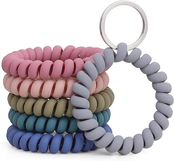 LGEGE 6PCS Stretchable Wristband Wristlet Keychain Wrist Key Chain Wristlet,Spring Flexible Spiral Wrist Coil Wrist Key Holder Key Ring for Sauna Gym Pool ID Badge and Outdoor Sports