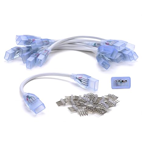 DELight 10PCS LED Strip Connectors 12" Extension Cord Cable Wires with | 22PCS 4-Pin DEL-EXT03 for 11/16"W x 3/8"H DELight LED Neon Rope Lights DEL-D50R DEL-D100R DEL-D150R