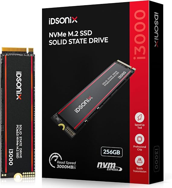 iDsonix M.2 SSD 256GB, PCIe Gen3x4, M.2 2280 NVME SSD, Up to 1,800MB/s, Internal Soild State Drive with 3D NAND Flash & Heatsink for Office Use, Photography and Video Editing