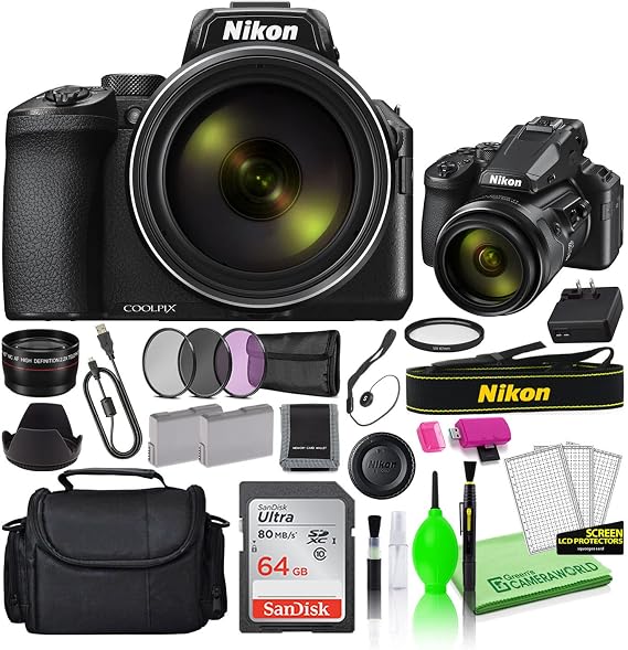 Nikon COOLPIX P950 Superzoom Digital Camera | 83x Optical Zoom Bridge Camera with 4K UHD Video with 64GB Ultra SD Card + Large Camera Bag + Filter Kit + Spare Battery + Telephoto Lens + More | For Photography & Video | Spare Battery | UHD + Telephoto Lens + Camera Bag + Filter Kit + More