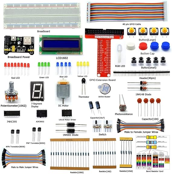 Adeept Starter Kit Compatible with Raspberry Pi 4 3, 2 Model B B+ LCD1602 Servo Motor C and Python Code, Beginner Starter Kit with User Manual Guidebook