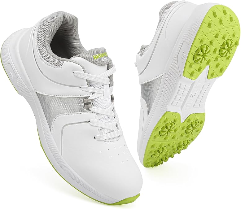 Golf Shoes Mens Waterproof Professional Spiked Golf Cleats for Men | Mens spiked golf shoes with water resistant synthetic leather upper cushioned insole breathable lining and cleat traction