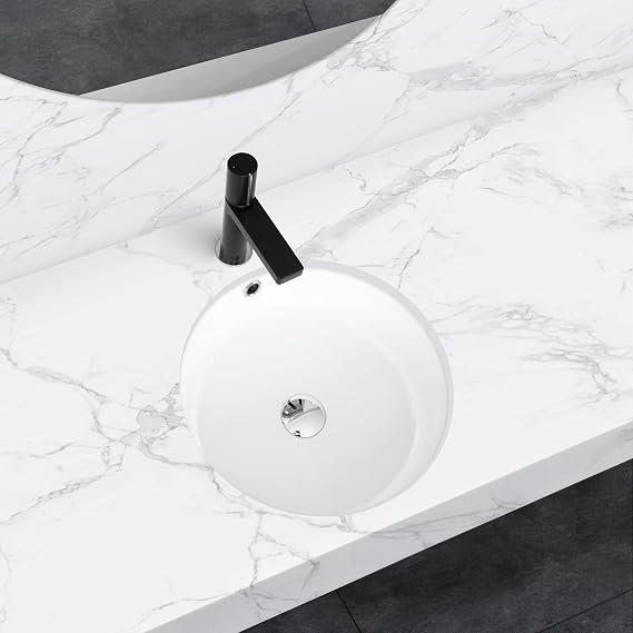 Stylish 16 Inch Round Undermount Ceramic Bathroom Sink with 2 Overflow Finishes Oval Porcelain