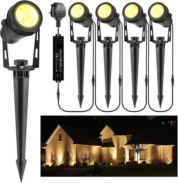 Garden Spike Lights, Extendable Garden Lights Mains Powered 12V Low Voltage Landscape Spotlights IP65 Waterproof Outdoor Garden Uplights for Wall Trees Shrubs(4 Pack, Warm White) [Energy Class F]