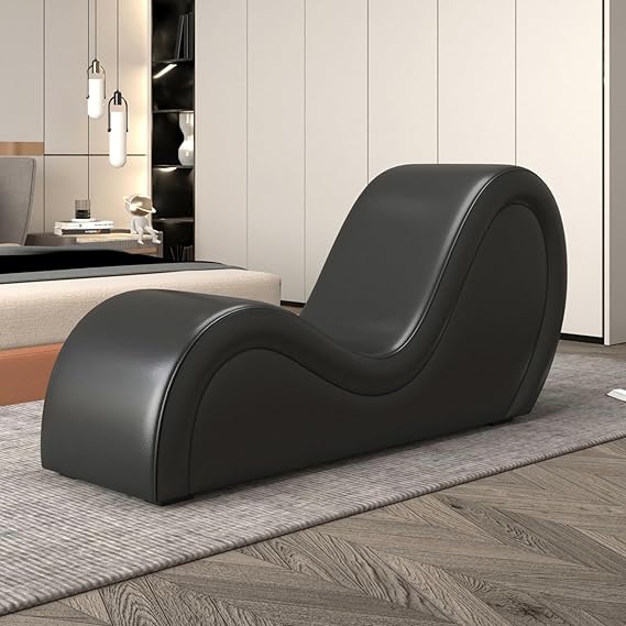 Louis Donne Black 165 Yoga Chaise Lounge Wedding Ride makeing for Love Stretching Exercising Relaxing Ergonomic Curved Modern Faux Leather Bedding Room Wedding adaut Making Love Chairs Apartment