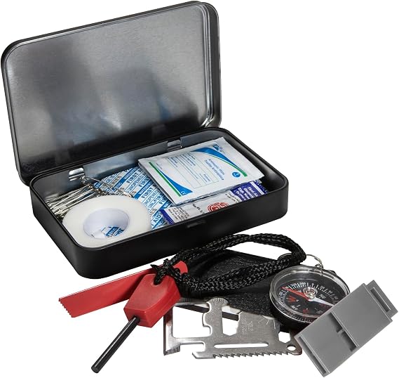 Life Gear 41-3803 First Aid and Survival Essentials Tin, Black