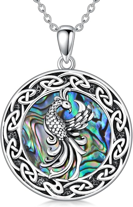 YYB Dragon/Phoenix/Wolf Necklace for Women Abalone Shell Necklace Sterling Silver Pendant Necklace Oxidized Celtic Necklace Jewelry for Women Wife Mothers Day Anniversary Birthday Gifts