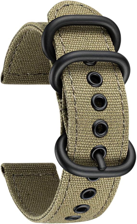 BINLUN Canvas Watch Bands Replacement Cotton Fabric Watch Straps Soft Quick Release Cloth Watchbands in 22mm Army Green Black Buckle for Men Women