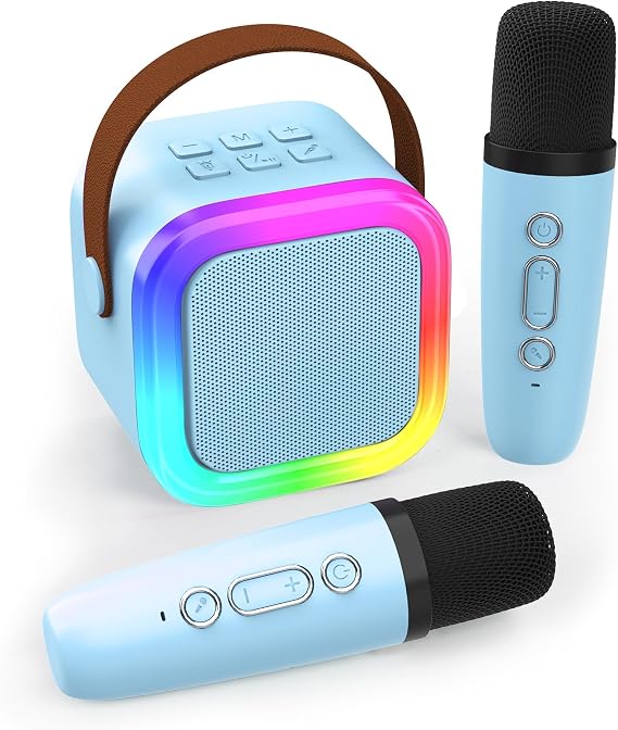 Mini Karaoke Machine for Kids Adults, Portable Bluetooth Speaker with 2 Wireless Microphones,Toys Birthday Gifts for Girls Ages 4, 5, 6, 7, 8,9,10+ Family Home Party (Blue)