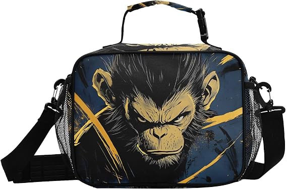 Insulated Lunch Box Monkey Face Gold for Men Women Washable Lunch Bag for Daycare Picnics - Includes Adjustable Shoulder Strap