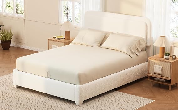 Cloud Upholstered Queen Size Platform Bed Frame with Adjustable Headboard
