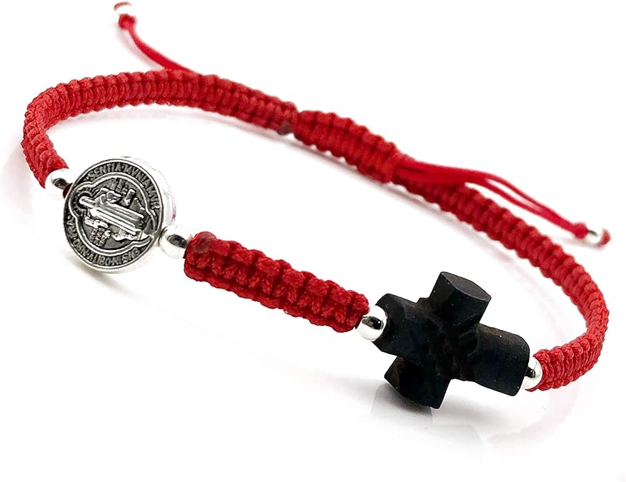 St Benedict Medal Adjustable Red String Protection Bracelet for Mens Pulsera San Benito para Hombre
