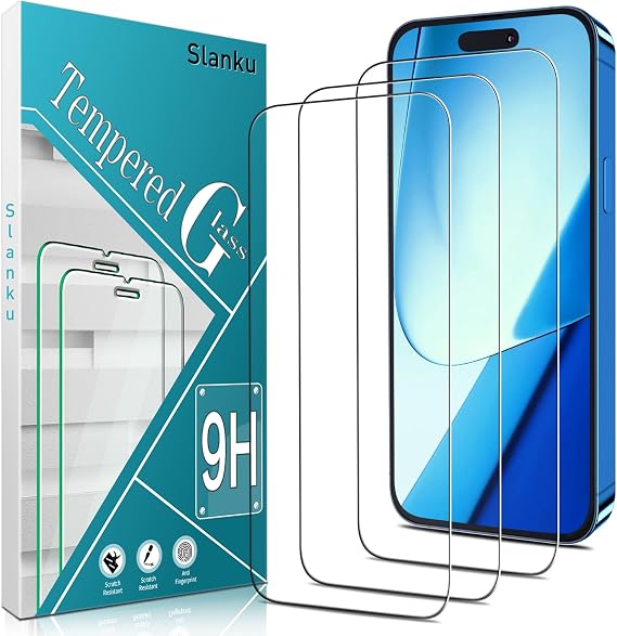 Slanku iPhone 16 Pro Max 用 ガラスフィルム 3枚パック 強化ガラス 全面保護 気泡ゼロ 傷防止 貼り付け簡単 透明