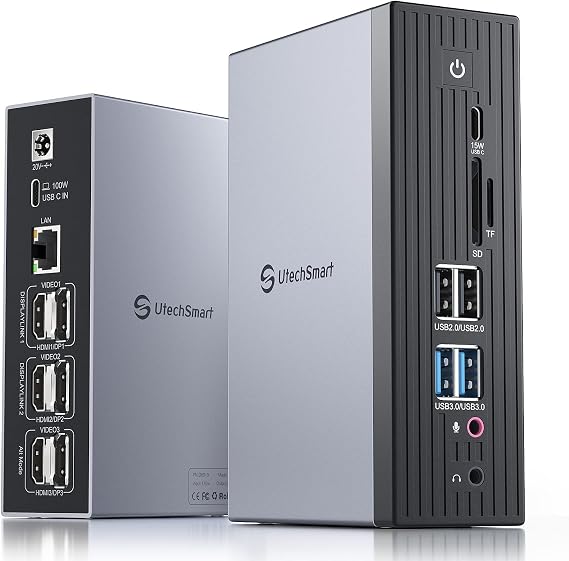 UtechSmart 3 Monitor 18 in 1 Docking Station 4K@60Hz Thunderbolt 3/4 USB-C Windows & MacBook Grey