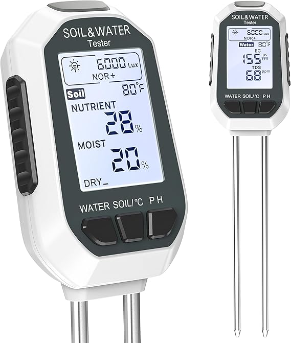 YAMRON Soil Moisture Meter, 7-in-1 Digital Plant Water&Soil with EC/TDS/Fertility/PH/TEMP/MOIS/Sunlight Intensity Backlight LCD Display Soil Test Meter for Gardening, Farming and Outdoor Plants