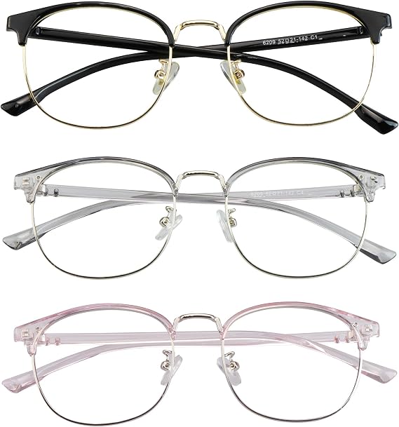 Blue Light Blocking Glasses 3 Pack Square Frame Computer Reading Gaming Glasses Men Women Anti Eyestrain & Glare