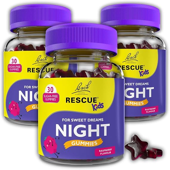RESCUE Kids Night Gummies | Raspberry Flavour | Gentle Bedtime Wind-Down Support with Bach™ Original Flower Essences | 30 Vegan Gummies | 3- Pack