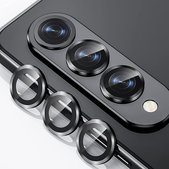 Zeking [2 Pack for Samsung Galaxy Z Fold5/A25 5G Camera Lens Protector, 9H Tempered Glass Camera Cover Metal Individual Ring for Galaxy Z Fold5 5G [Installation Tray Alignment Kit](Black)