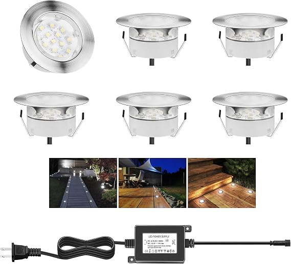 Recessed Deck Light IP67 Cool White Step Stair Pathway 6 Kit