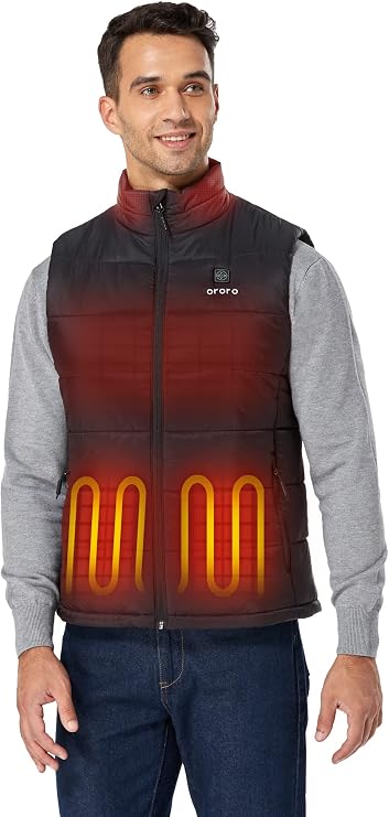 ORORO Men's Heated Vest Lightweight 4-Zone USB-C Battery Heated Puffer Vest
