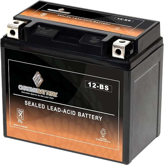 CB CHROMEBATTERY 12-BS Maintenance-Free 12V 12Ah Battery Replacement for ATV, Motorcycle, Jet Skis, Scooter, UTV, and More - Nut and Bolt (T3) Terminal