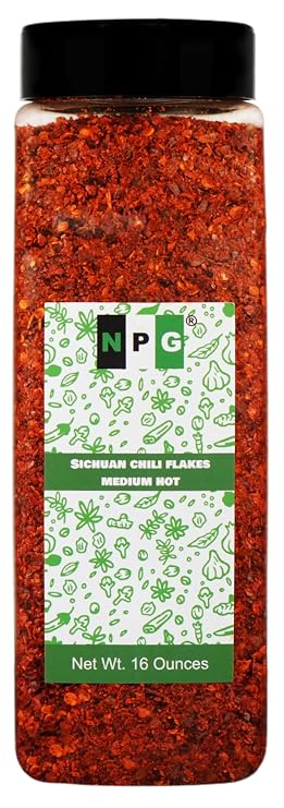 NPG Sichuan Chili Flakes 16 oz (1 lb), Medium Hot, Crushed Red Pepper