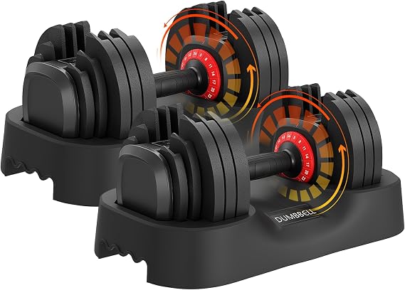 Garvee Adjustable Dumbbell Set, 56LBS 1Pair Free Weights Dumbbells Set, Fast Adjust Dumbbell Weight Set with Anti-Slip Handle and Tray for Home Gym Strength Training Equipment