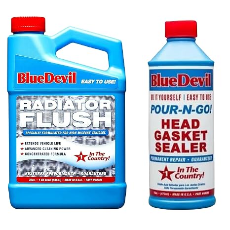 Combo Pack - Blue Devil Pour-n-go Head Gasket Sealer - 00209 (16 Oz.) & Radiator Flush - 00204 (32 Oz.)