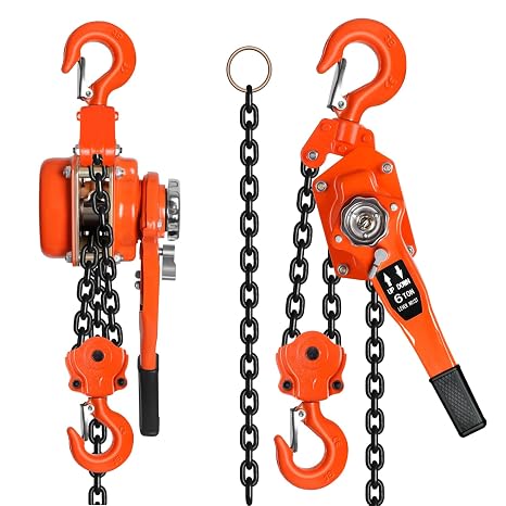 10 Ft Manual Lever Chain Hoist, 6 Ton 13200 Lbs Capacity Come Along, with 2 Hooks Manual Ratchet Chain Hoist Heavy Duty, G80 Galvanized Carbon Steel for Garages Warehouse (6 Ton 10FT)