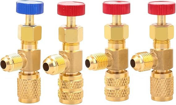 AC Safety Valve Set – Brass R22/R32/R410A Compatible High-Pressure HVAC Flow Control Valves 4-Piece Kit (1/2", 1/4", 5/16")