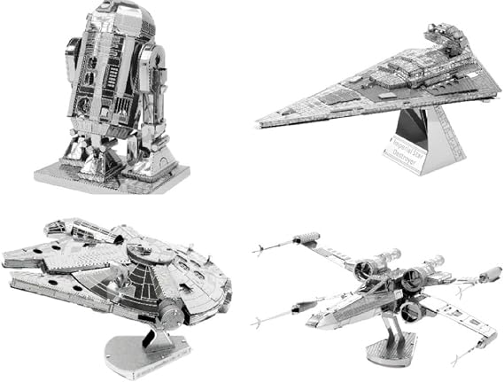 Metal Earth 3D Model Kits - Star Wars Set of 4 - X-Wing, Millenium Falcon, Imperial Star Destroyer and R2-D2