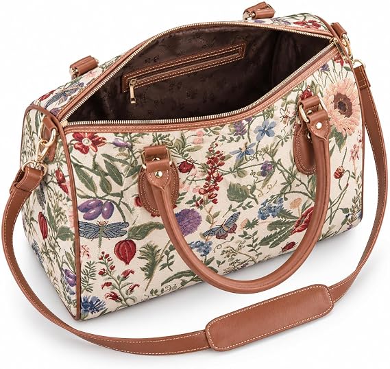 Signare Tapestry Duffle Bag Overnight Bags Weekend Bag for Women with Sunflower Poppy Butterfly Dragonfly Design (TRAV-MGD)