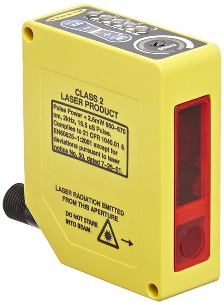 Banner Q60BB6LAF2000Q Adjustable Field Sensor, 650nm Visible Red Class 1 Laser, 5-pin European Style QD, NPN/PNP Output Type, 2000mm Range