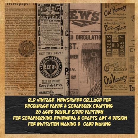 old vintage newspaper collage for decoupage paper & scrapbook crafting 20 aged double sided pattern for scrapbooking ephemera & crafts art 4 ... & handmade crafts (antique brown newspaper)