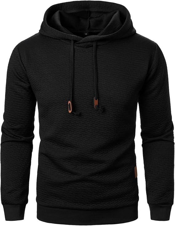 Mens Hooded Sweatshirt Solid Color Jacquard Long Sleeve Pullover Hoodies Comfy Workout Tops Trendy Fall Outwear 2025