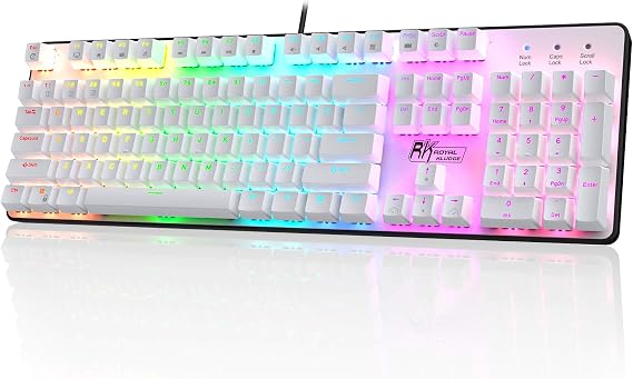 RK ROYAL KLUDGE RK920 Full Size Mechanical Keyboard, Rainbow Backlit Gaming Keyboard, 104 Keys Wired Mechanical Keyboard with Number Pad, Quite Red Switch