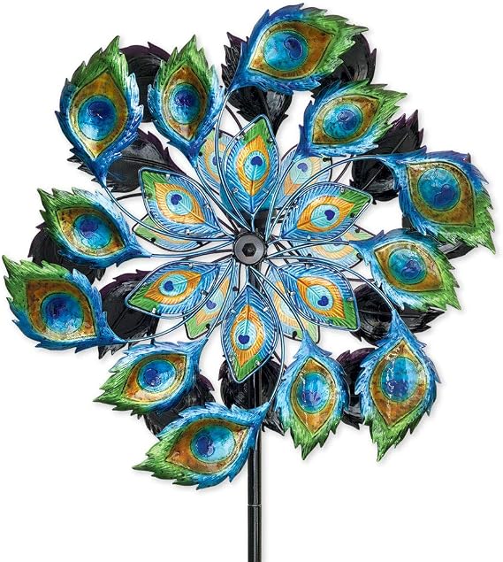 Bits and Pieces Solar Peacock Wind Spinner, Solar Powered