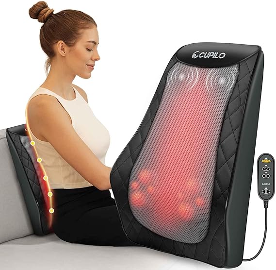 CuPiLo Back and Neck Massager with Heat &Vibration, FSA Eligible HSA Store | Massager for Pain Relief Deep Tissue, Massage Pillow for Back, Shoulder, Chair & Sofa, Birthday Gifts for Women Men