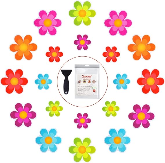Secopad 20PCS Flower Bathtub Non Slip Stickers with Scraper, Multicolor